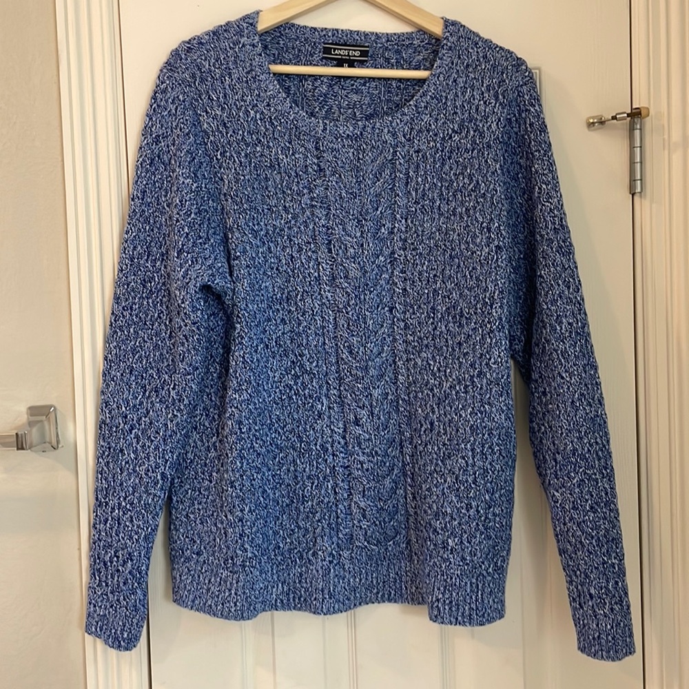 Lands' End Blue Marled Cable Knit Women's Sweater
